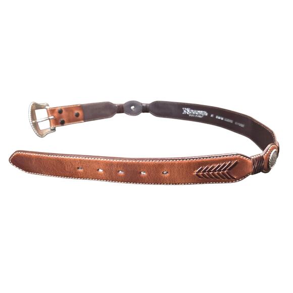 Nocona Tan Brown Leather Belt Western Braided‎ & Concho Silver Buckle Sz 32 NWOT - Picture 3 of 11